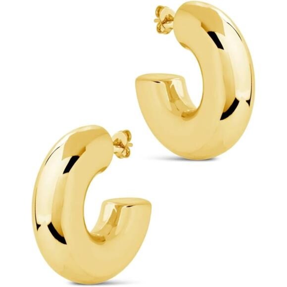 Waterproof Thick Chunky Gold Hoops Earrings for Women, Trendy - Picture 1 of 6